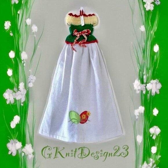 Crochet dress hand towel, Easter theme dish towel - Picture 1 of 10